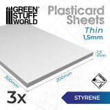 Styrene sheets 1.5 mm Pack x3