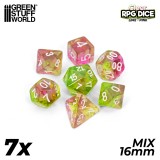 7x Mix 16mm Dice - Clear Lime and Pink