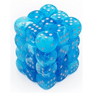 Chessex Signature 12mm d6 with pips Dice Blocks (36 Dice) - Frosted Teal w/white