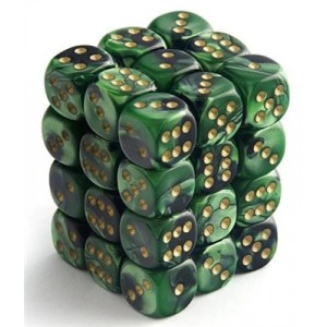 Chessex Signature 12mm d6 with pips Dice Blocks (36 Dice) - Scarab Jade w/gold