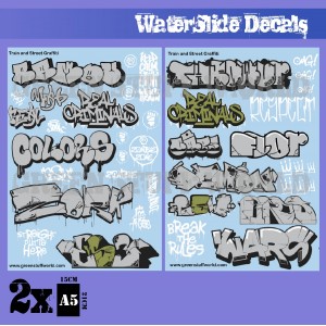 Waterslide Decals - Train and Graffiti Mix - Silver and Gold