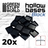 Hollow Black Plastic Bases - Square 25 mm