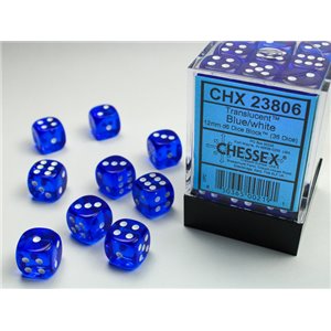 Chessex Translucent 12mm d6 with pips Dice Blocks (36 Dice) - Blue w/white