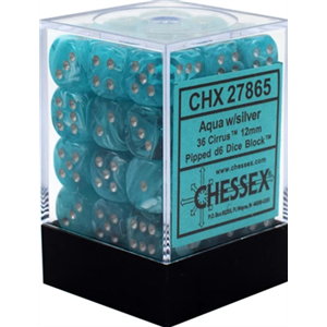 Chessex Signature 12mm d6 with pips Dice Blocks (36 Dice) - Cirrus Aqua w/silver