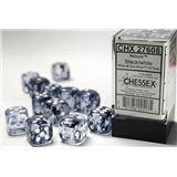 Chessex 16mm d6 with pips Dice Blocks (12 Dice) - Nebula Black w/white