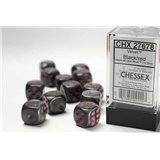 Chessex 16mm d6 with pips Dice Blocks (12 Dice) - Velvet Black w/red