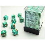 Chessex Marble 12mm d6 Oxi-Copper w/white Dice Block (36)